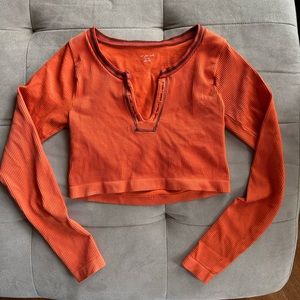 Urban Outfitters Out From Under Cropped V-neck Long Sleeve Shirt